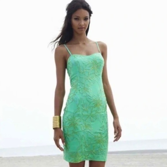 Lilly Pulitzer Dresses & Skirts - LILLY PULITZER Sequined Vega Dress Floral Spearmint Green Sequins Embroidered 8